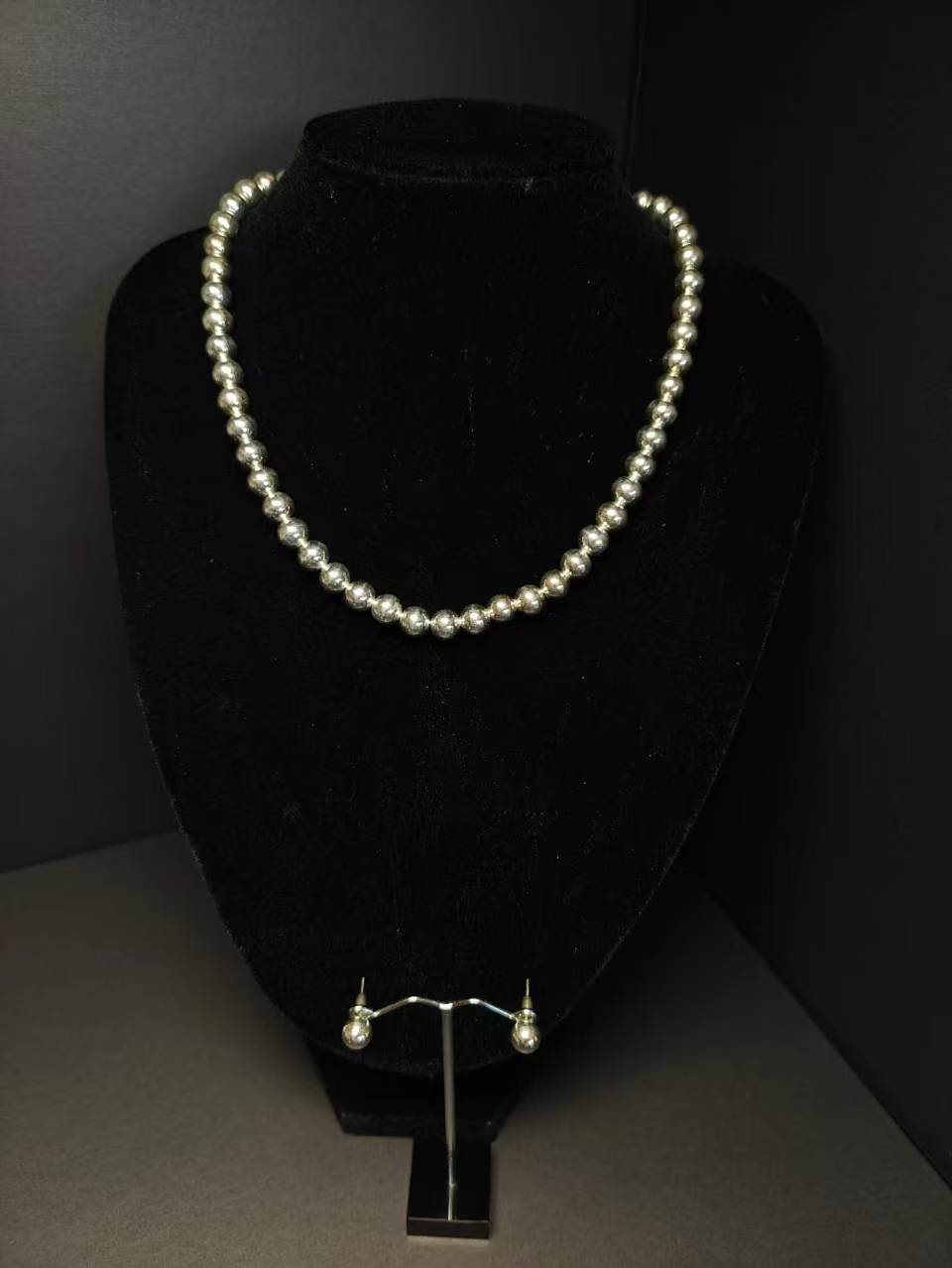 S925 Silver Beads Chain & Matching Earrings Set