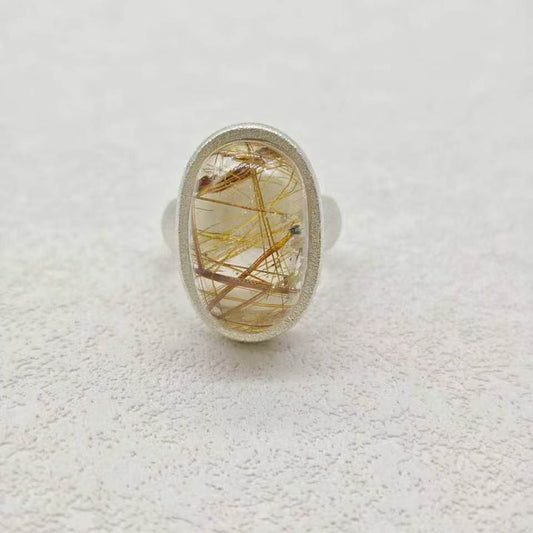 STG Oval Natural Golden Rutilated Quartz Ring (Size N)