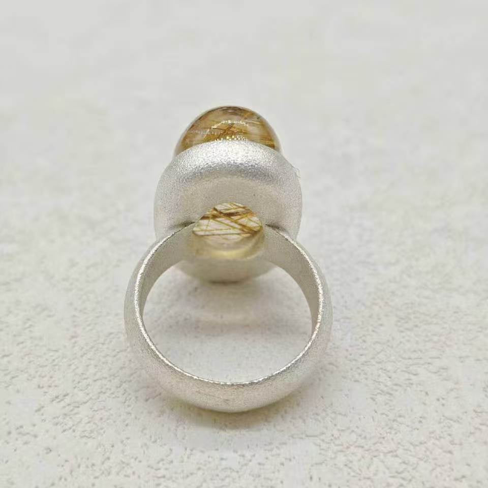 STG Oval Natural Golden Rutilated Quartz Ring (Size N)