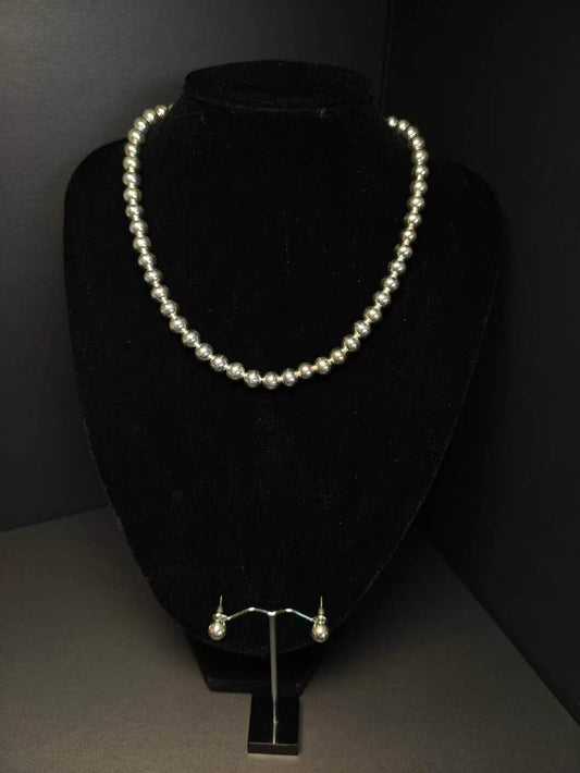 S925 Silver Beads Chain & Matching Earrings Set