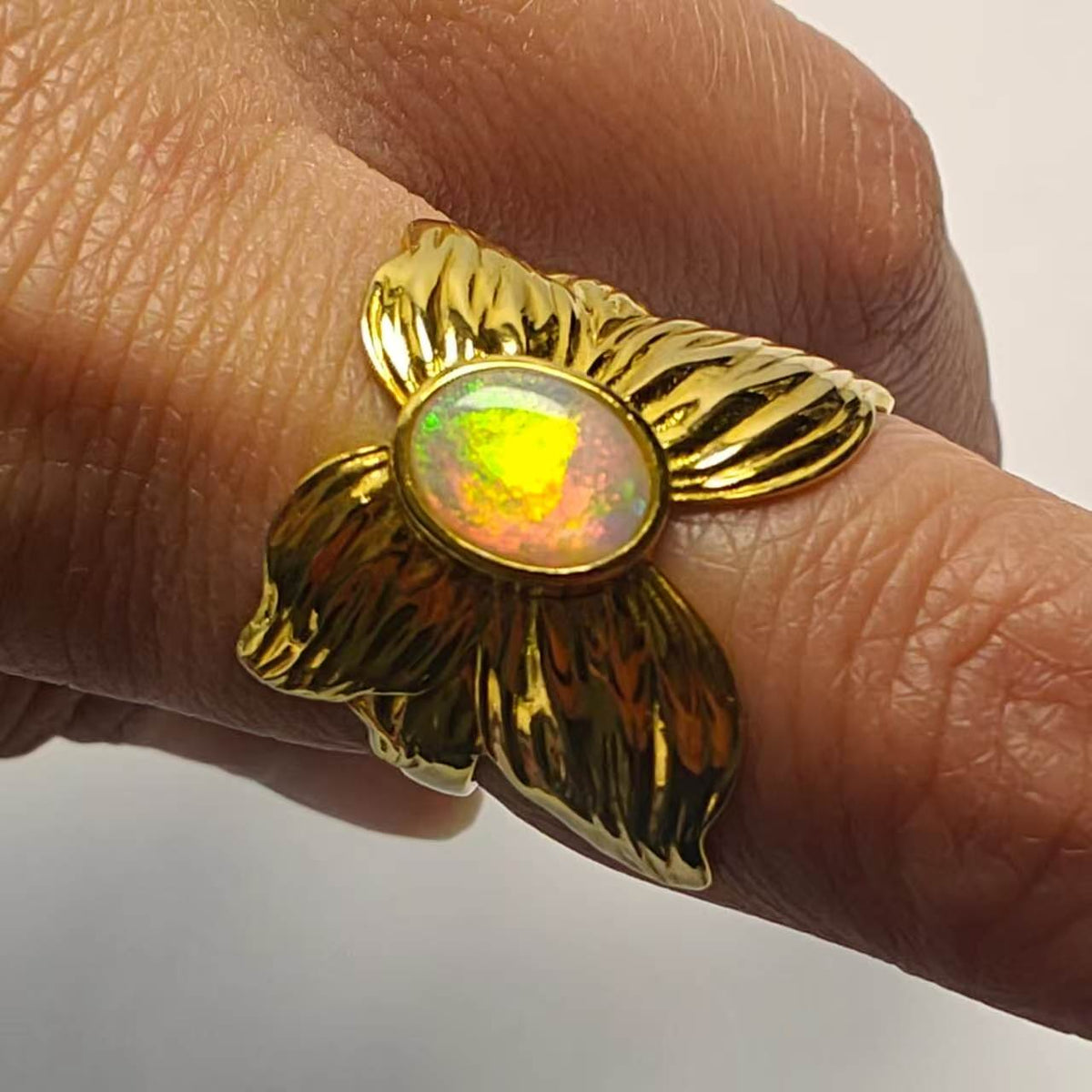 Australian Crystal Opal 9K Gold Butterfly Ring