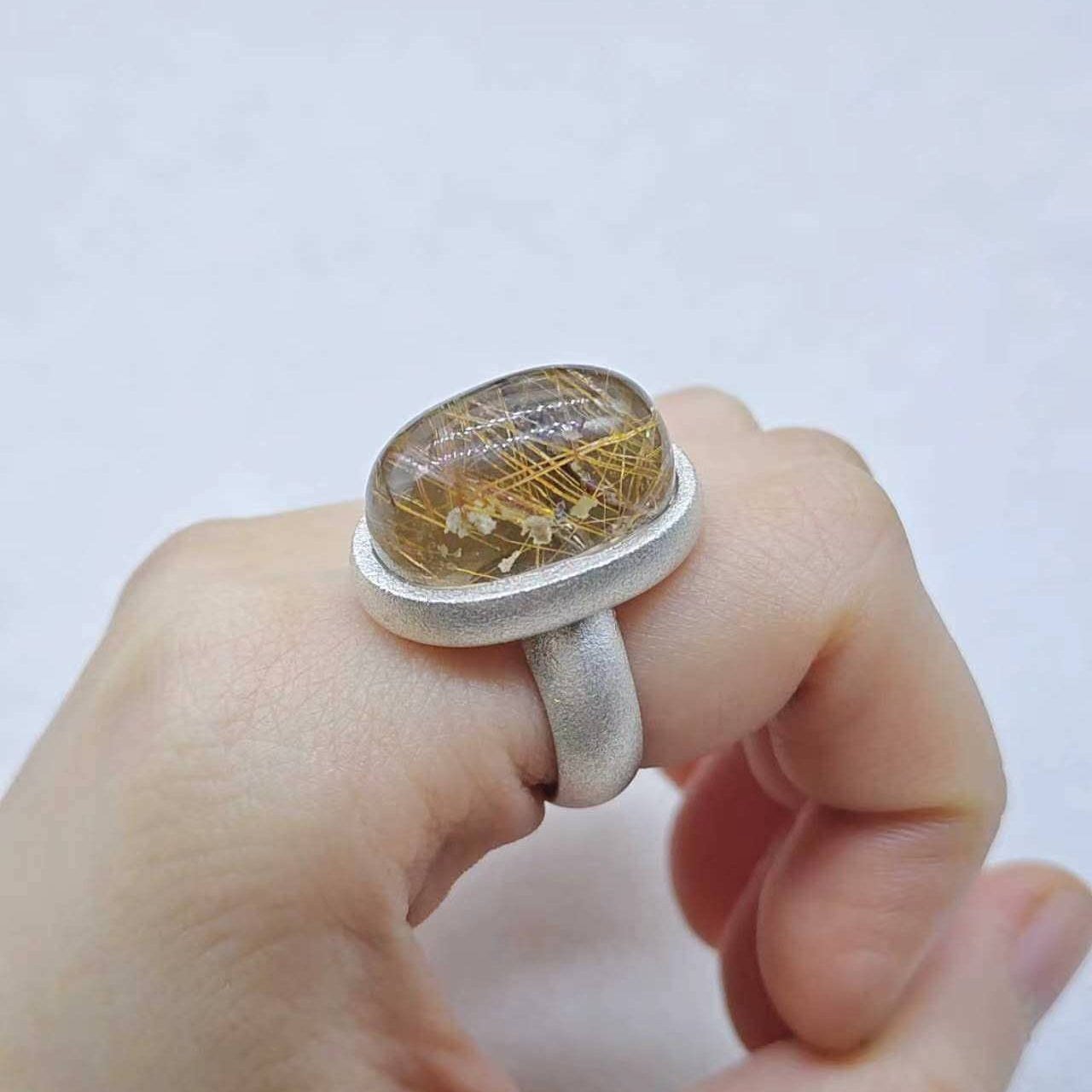 STG Oval Natural Golden Rutilated Quartz Ring (Size N)